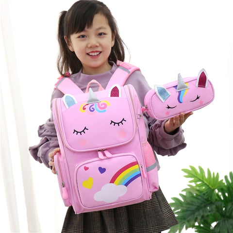 Image of Mochila Escolar de Niña Modelo Unicornio 3D Kawaii